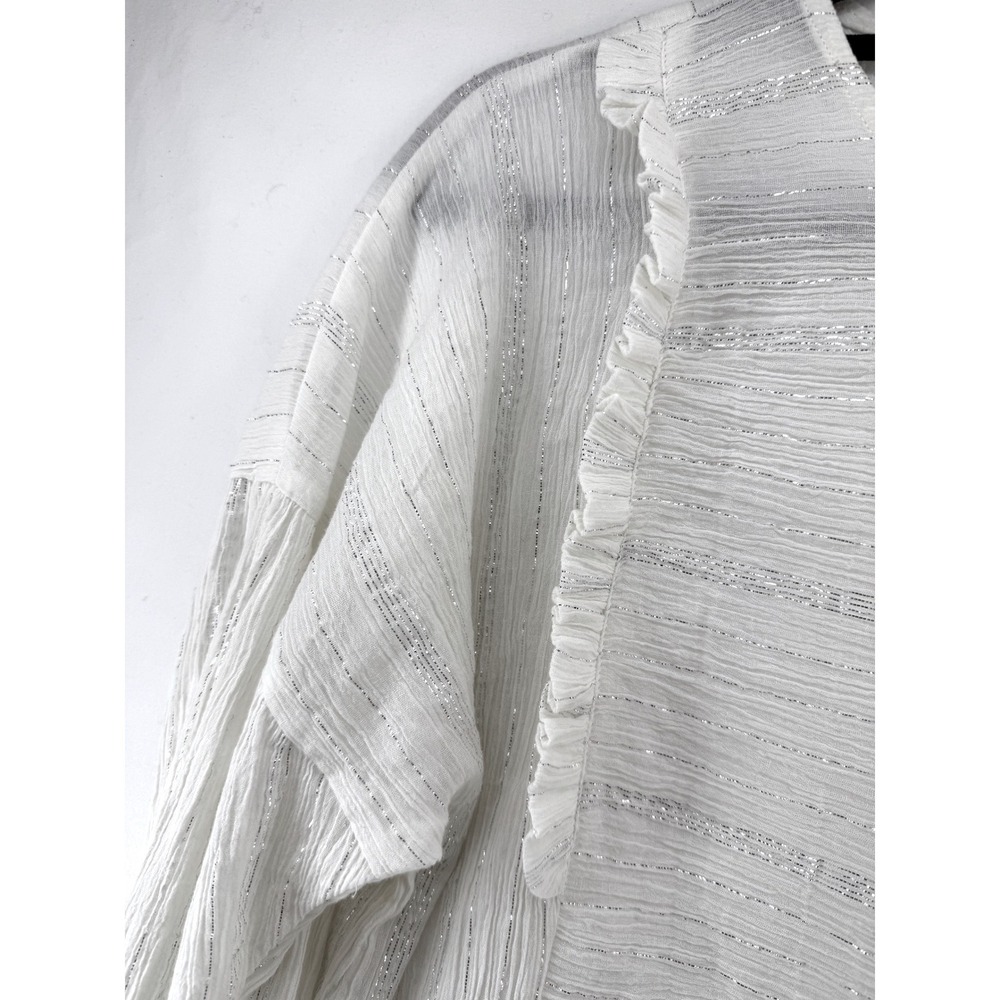Built by Wendy White Cotton Gauze Ruffle Metallic Stripe Blouse Medium - Picture 3 of 10